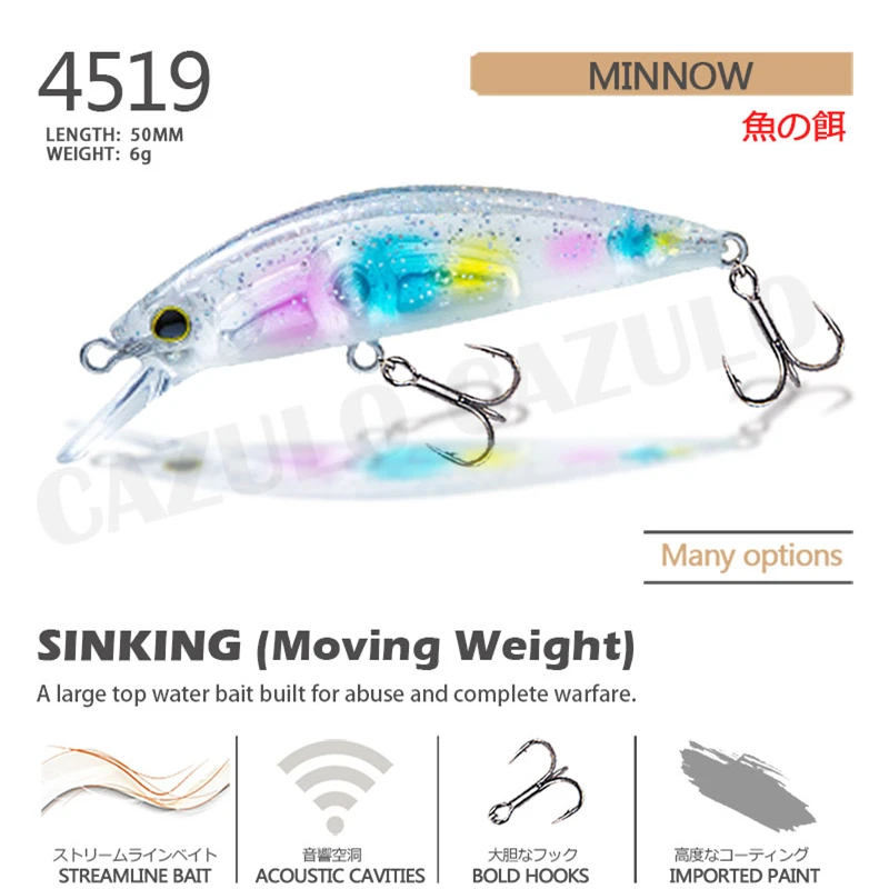 Señuelos De Pesca De hundimiento, Accesorios De Minnow, peso artificial, 6g, 50mm, cebos Wobblers De Pesca, artículos para carpa, Leurre - imagen 2