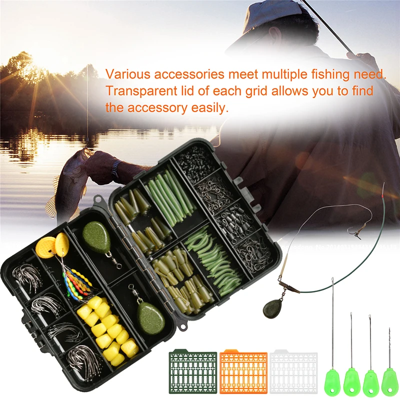 Terminal de aparejos de pesca de carpa, caja de aparejos, pesas de carpa, Clips de plomo, mangas antienredos, aparejo de eslabones rápidos, 236 Uds. - imagen 5