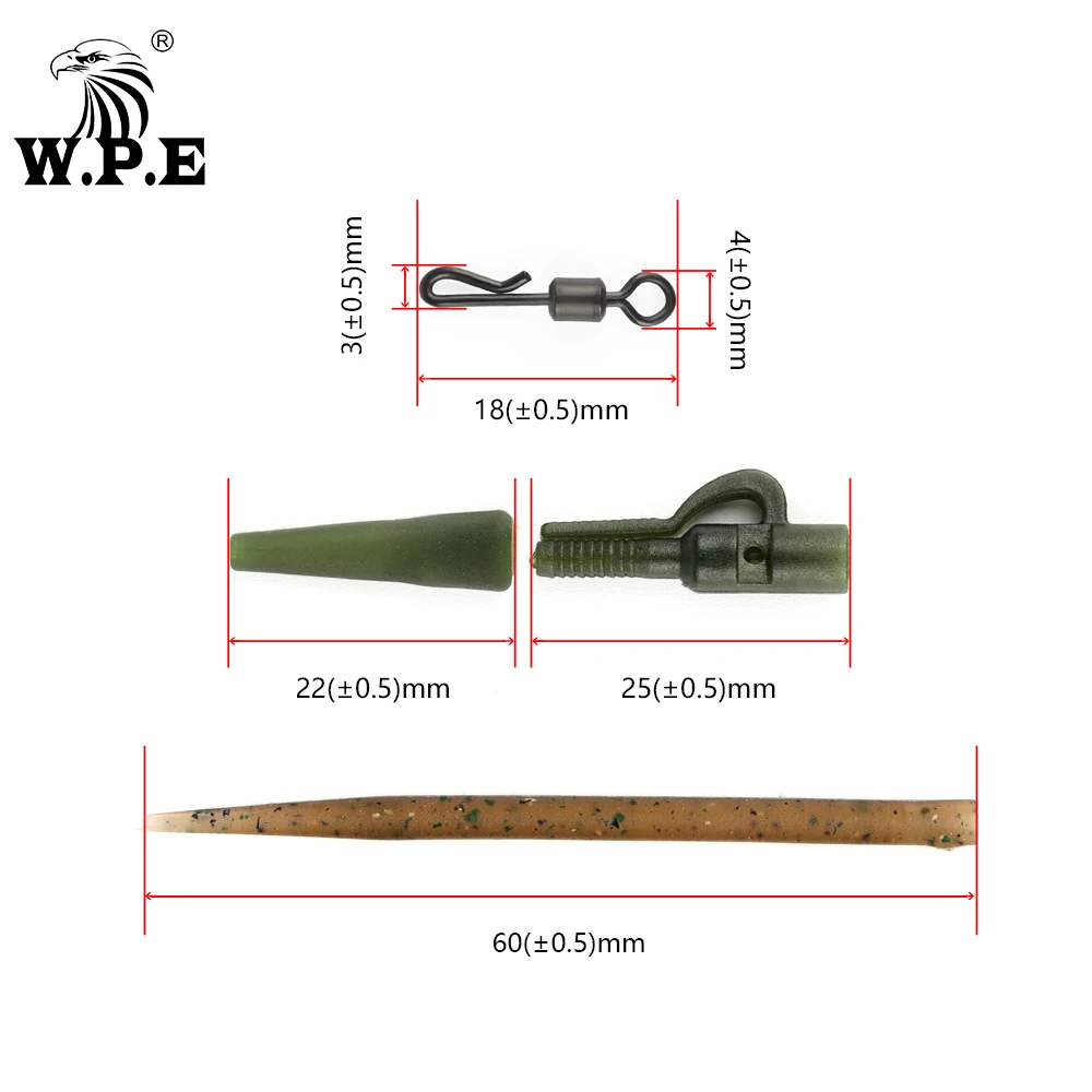 W.P.E 1 Juego/40 Uds. Aparejos de pesca de carpa giratorios de cambio rápido Clips de plomo mangas antienredos protegen la cola aparejos de conector de goma - imagen 3
