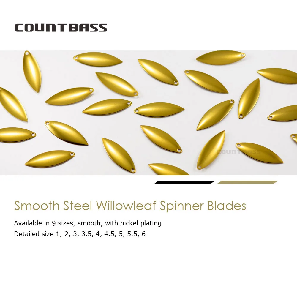 Countbass 50 Uds COUNTBASS tamaño 1-6 hojas giratorias de sauce de acero chapado en oro acabado suave, señuelos de pesca con cebo giratorio DIY - imagen 2