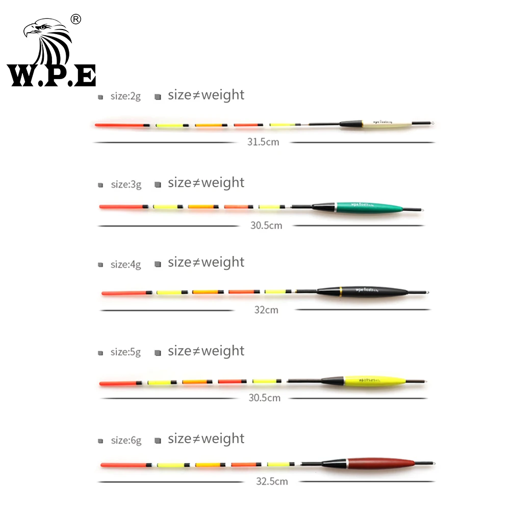 W.P.E marca 5 unids/lote flotador de pesca Barguzinsky flotadores de abeto tamaño 2-6g para boya de pesca de carpa flotadores de luz de pesca Bobber Multicolor - imagen 3
