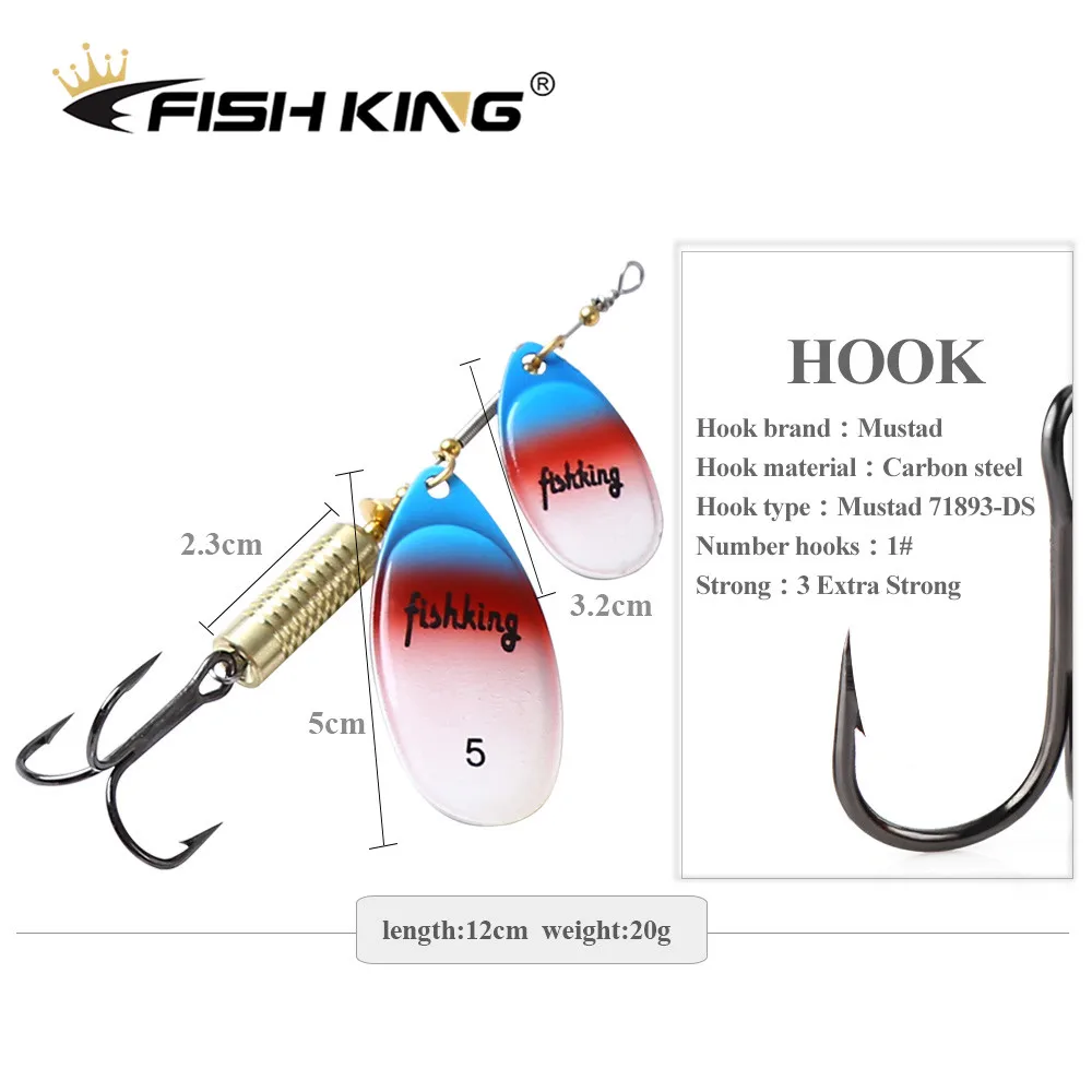 FISH KING-Cebo giratorio doble de 20g, señuelo de pesca largo, aparejos de pesca, cuchara Artificial, señuelos de Metal para pesca de Lucio - imagen 2