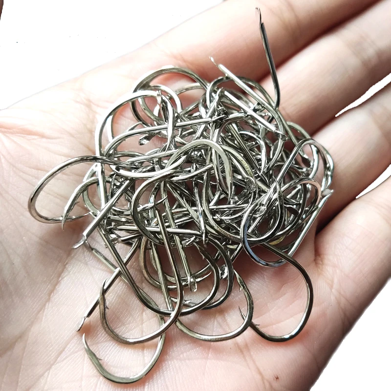 1000 Uds. Anzuelo de pesca de acero al carbono, anzuelo de cabeza plana plateada y blanca, anzuelos de pesca con mosca, anzuelos de carpa con púas, accesorios para aparejos de mar - imagen 3