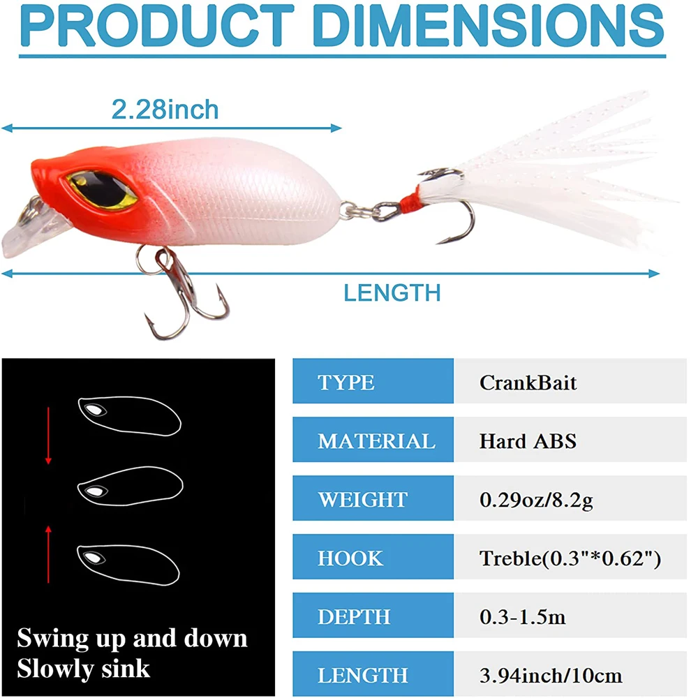 Señuelos de Pesca de lubina, cebo Artificial Crankbait con pluma, anzuelos triples, Lucio, trucha, curricán, aparejos de pesca de agua salada, 7 piezas - imagen 3