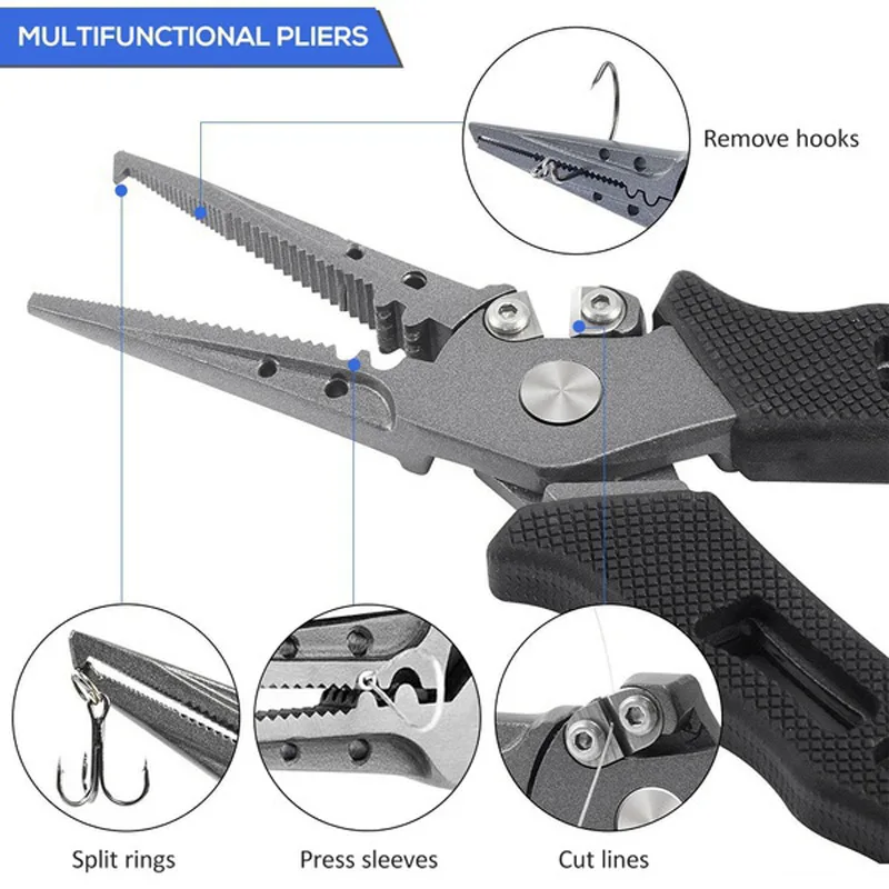 FLYSAND-Alicates de pesca de alta calidad, pinzas de pesca de acero inoxidable forjado de precisión de 7 pulgadas, abrazadera, tijeras multifuncionales - imagen 3