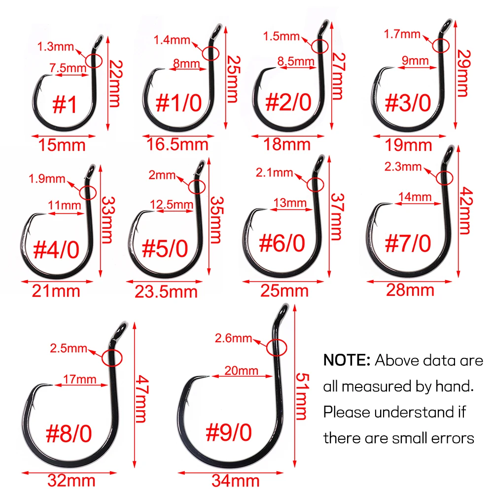 Bimoo-anzuelo circular de acero con alto contenido de carbono, gancho de pesca de níquel negro, agua salada, juego grande, 10 Uds., #1 -#9/0 - imagen 3