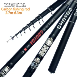 GHOTDA-caña de pescar ultraligera, de fibra de carbono duro, giratoria, telescópica, 2,7/3,6/4,5/5,4/6,3 M
