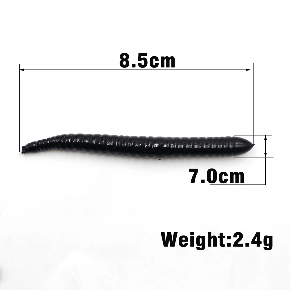 MNFT-24 piezas de simulación de lombriz de tierra, gusanos de pesca de bronce negro, señuelos de gusanos de pesca artificiales, cebo blando de 8cm, aparejos de pesca - imagen 2