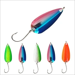 Cebo de pesca de 2,3g y 3,7g, señuelo de cuchara de Metal para trucha, lubina, cuchara giratoria de lentejuelas duras pequeñas, gancho, 1 unidad por lote