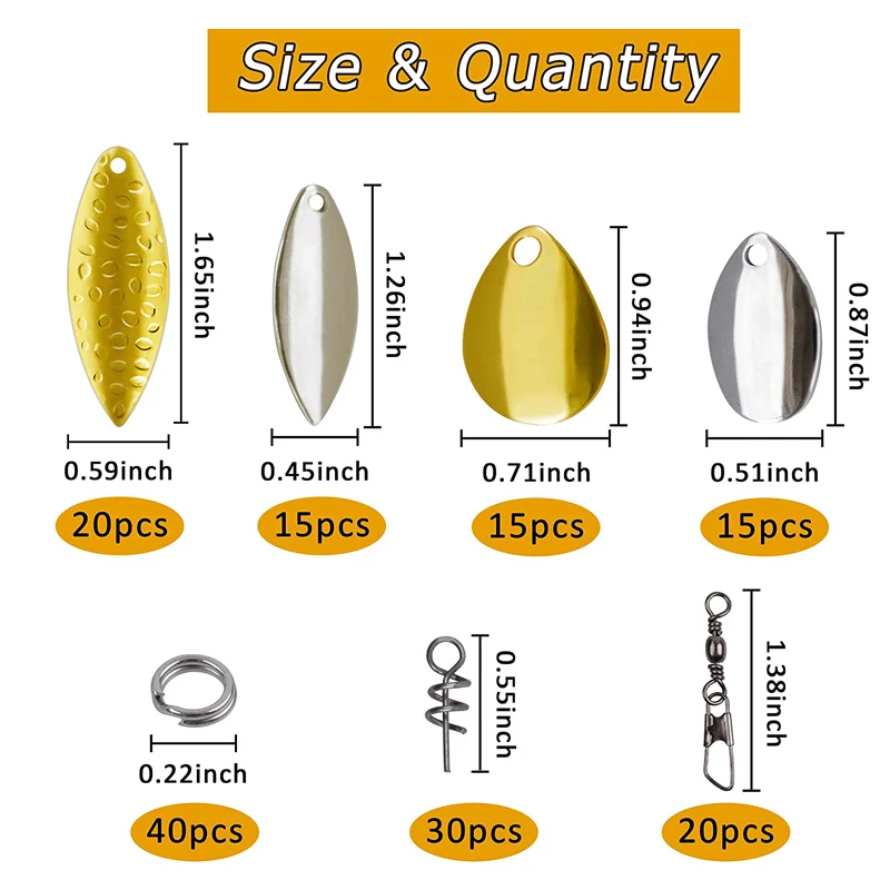 Kit de cuchillas giratorias de pesca, kit de hojas de sauce, lentejuelas, cebos giratorios, aparejo Walleye, accesorios para Señuelos de Pesca, 155 piezas - imagen 2