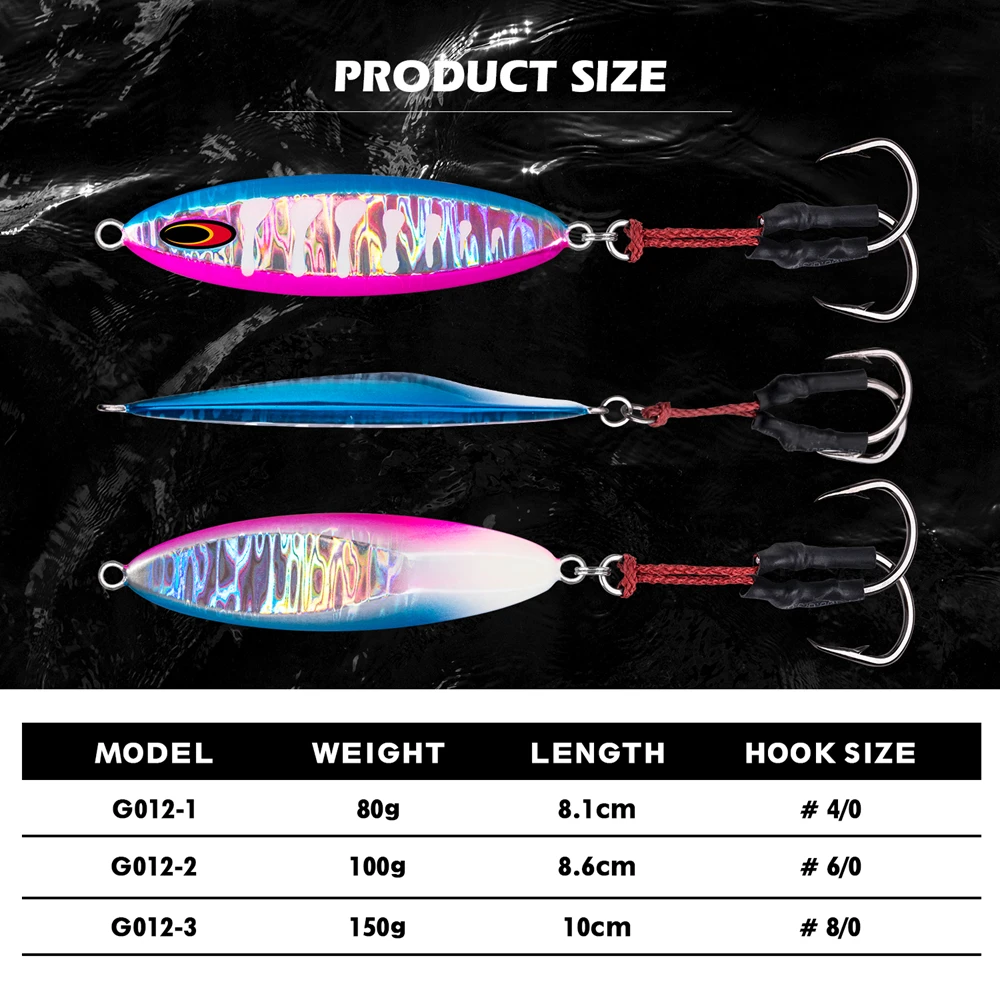 Goture-señuelo luminoso Jigging, 80g, 100g, 150g, cuchara de Metal, cebo Artificial duro para pesca de mar, juego grande, 3 uds./lote - imagen 2