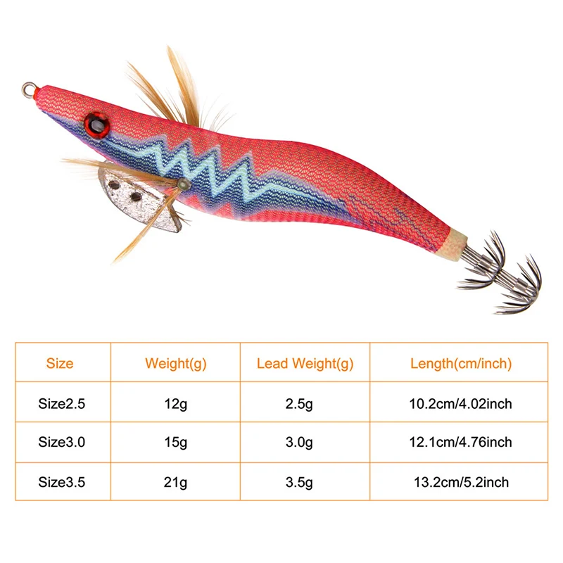 10 unids/caja nuevo cebo de calamar ganchos de plantilla de camarón de madera 12g-21g cebos artificiales ojos 3D luminoso sepia pulpo señuelo de agua salada - imagen 2