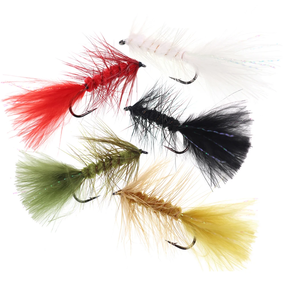 Bimoo-Serpentinas de insectos, cabeza de latón, patas de goma, pesca de moscas, Lucio, lubina, trucha arcoíris, Señuelos de Pesca, rojo y negro, 5 uds. - imagen 5