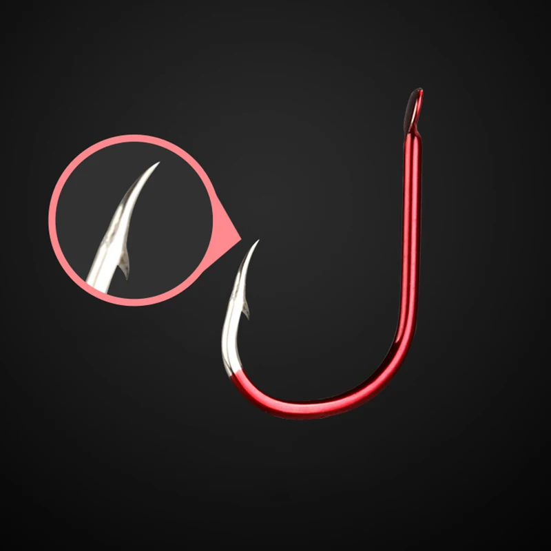 1000 unids/lote anzuelo de pesca rojo de alto carbono 1 # -13 #   Anzuelos de cabeza plana carpa bagre Anzol Peche accesorios de aparejos de Pesca - imagen 2