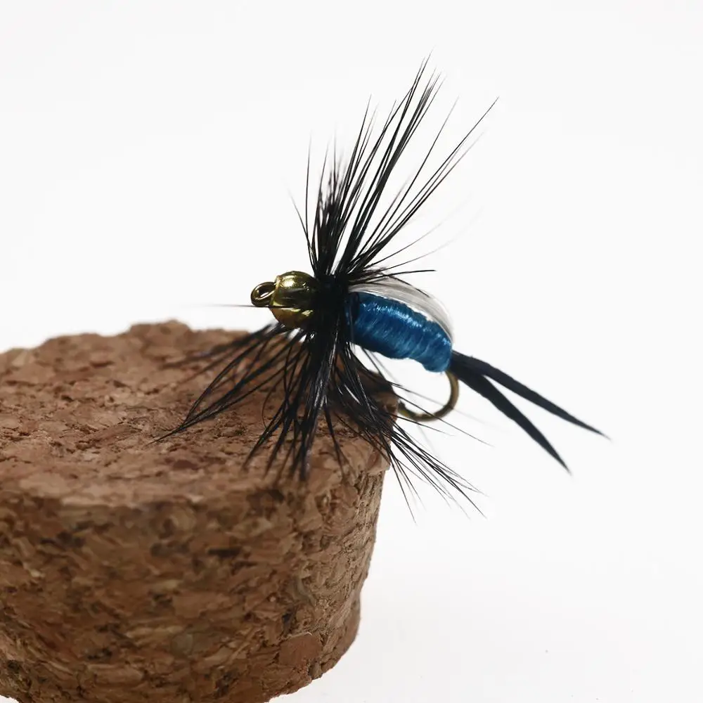 Bimoo 6PCS # 12 Beadhead Blue Ninfa Fly Lightening Stonefly Ninfa Moscas Trucha seca Crappie cebo de pesca anzuelo de púas flotante