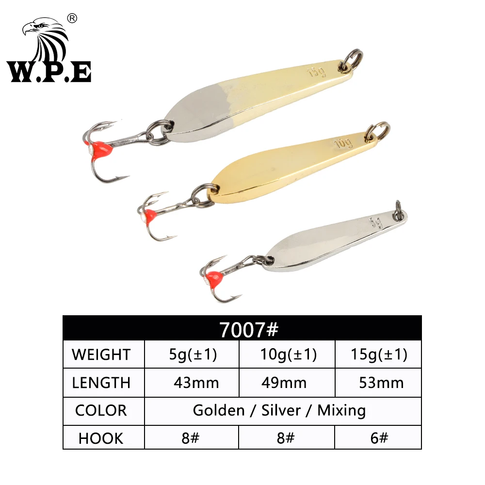 W.P.E Señuelo de pesca en hielo 1 Uds 5g/10g/15g/20g señuelo de pesca duro anzuelo triple 8 # /10 # /12 #   Equilibradores de señuelos de cuchara de metal Wobbler Pesca - imagen 4