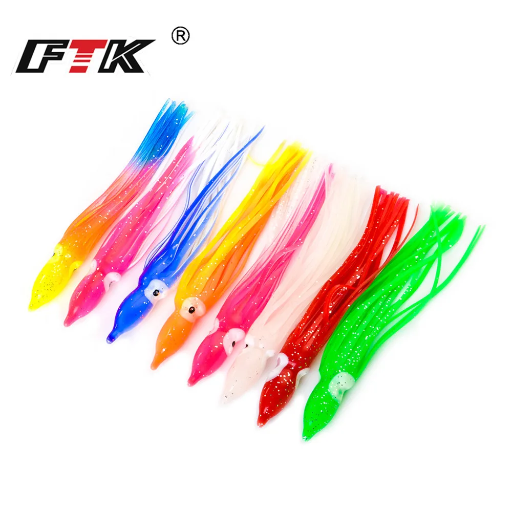 FTK 5 uds faldas de goma de calamar suave 9cm 12cm pulpo Señuelos de pesca blandos plantillas de pesca cabeza cebos de pez vela 8 colores - imagen 5