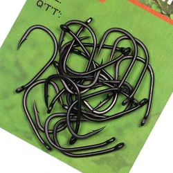 ICERIO 20 piezas anzuelo de pesca de carpa con ojo doblado ancho Gape negro mate anzuelos de aparejo emergente con púas de acero alto en carbono