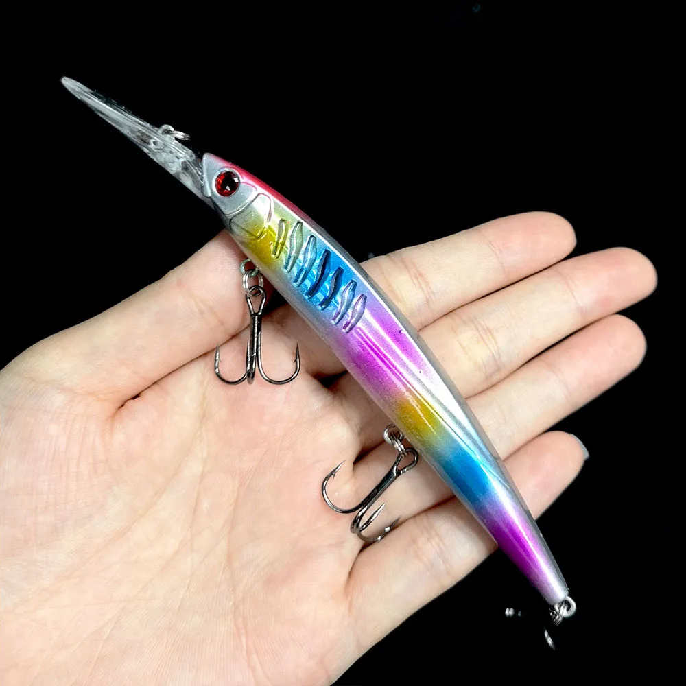 Hengjia, 1 Uds., 15cm, 12,5g, pececillo grande, Wobbler de pesca para buzo profundo con 3 anzuelos triples afilados, cebo duro Artificial, aparejos de pesca - imagen 5