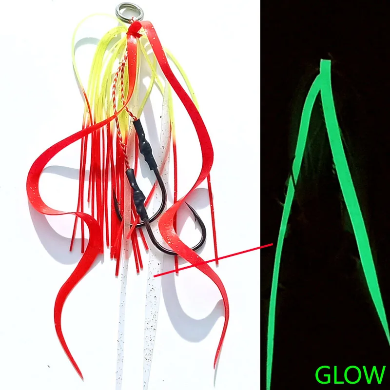 Gancho de asistencia de falda de silicona Kabura Snapper luminoso, anzuelo de Jigging, anzuelo de pesca de mar, anzuelo de plantilla, anzuelo de plantilla, Tenya Pesca, 10 piezas - imagen 3