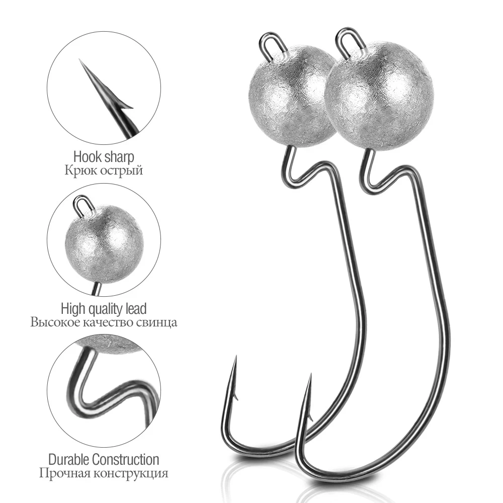 5 unids/lote expuestos manivela cabeza de plomo Jigging gancho plantilla suave gusano anzuelos de pesca señuelo 3,5g 5g 7g 10g 14g pesca accesorios