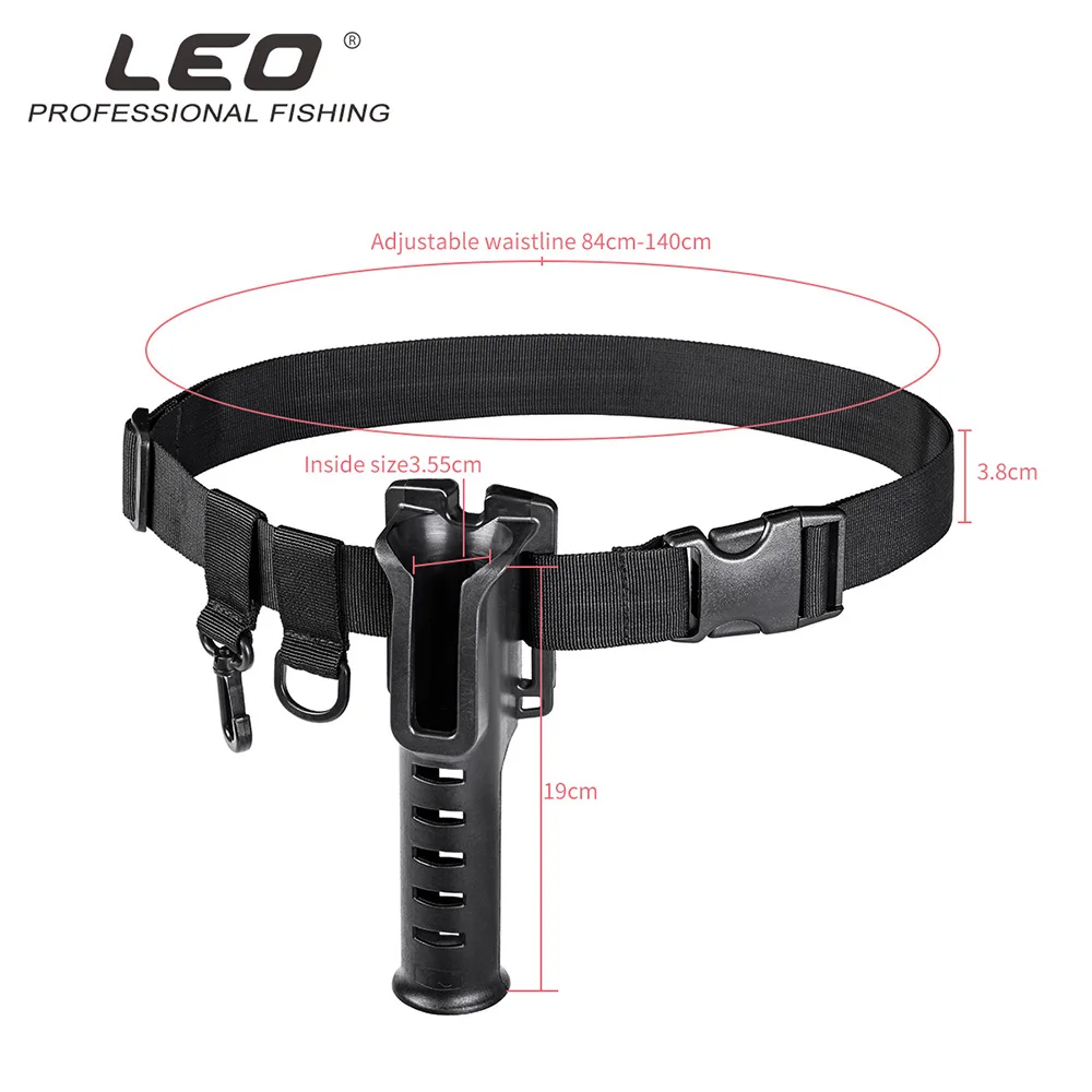 Un cinturón negro con hebilla y una caña de pescar unida