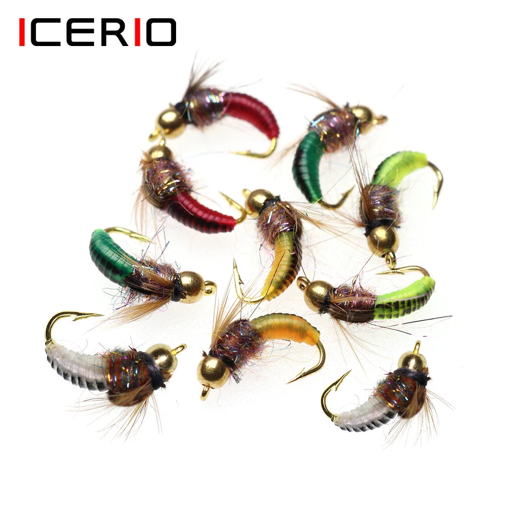 ICERIO-señuelo de pesca con mosca de trucha, ninfas, Scud Bug, gusano, Mosca, cebo de púas, 8 piezas