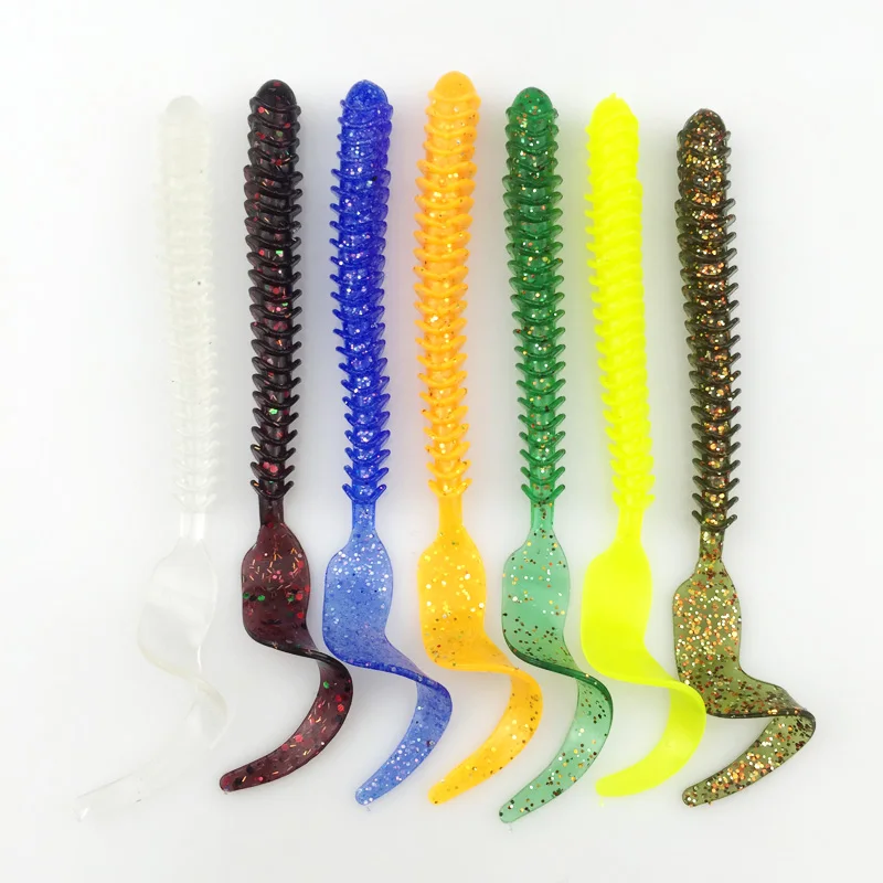 Señuelos de Pesca de gusano Wobbler, cebos de goma artificiales, aparejos de pesca de lubina, 10,5 cm, 3g, cola larga en espiral, 5 uds. - imagen 5