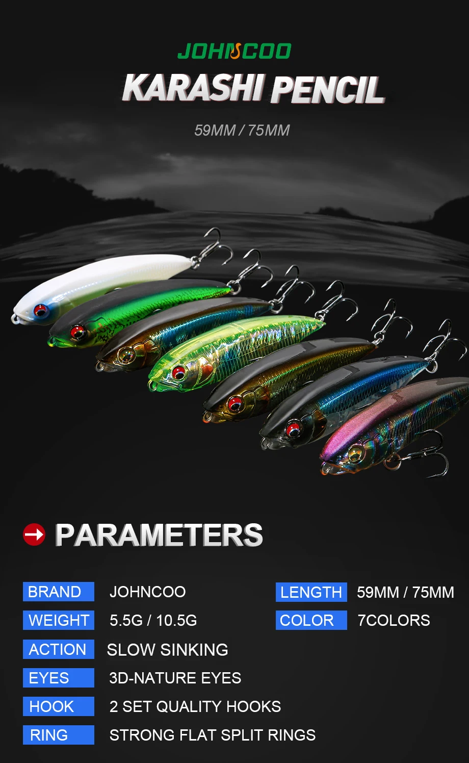 Vista lateral del lápiz karashi mostrando su perfil alargado y colores vivos