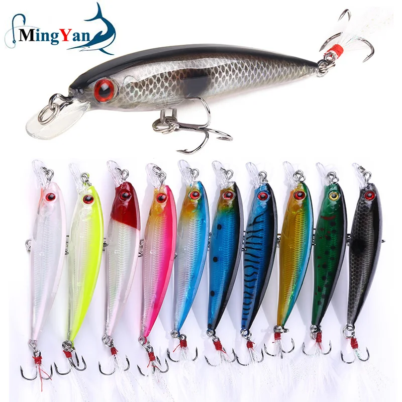 Señuelo de Pesca de pececillo artificial, cebo duro de pluma de 9cm y 7g, Wobblers Crankbait de Japón, 1 piezas