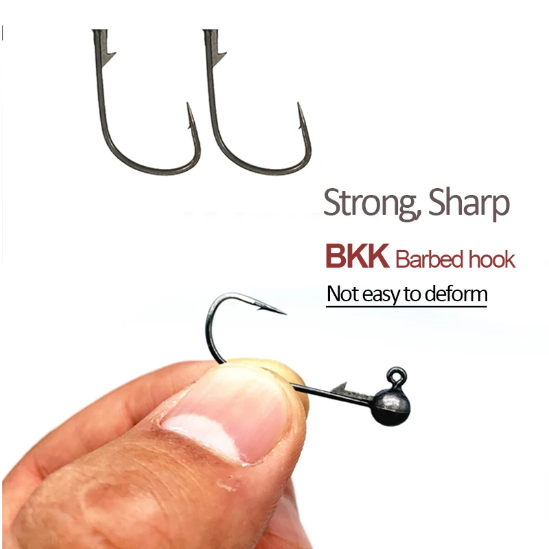 Anzuelo de pesca con cabeza plomada, anzuelo de 1,1G, 2G, 2,8G, 4,2G, 4 piezas, de acero de tungsteno, con púas BKK, señuelo de gusano suave - imagen 5