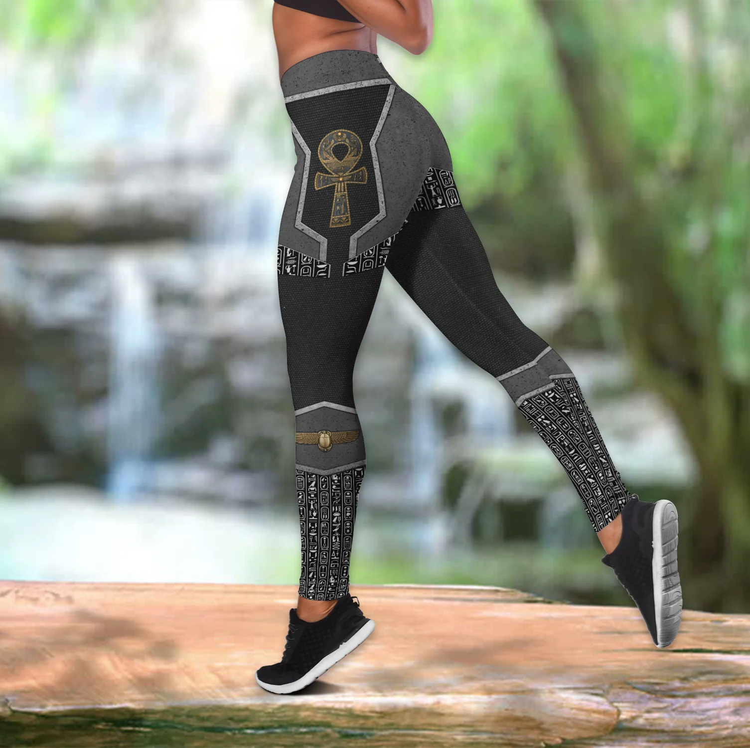 Ankh clave de la vida antiguo egipcio estampado 3D camiseta sin mangas hueca y Leggings conjunto Fitness mujer mallas de longitud completa pantalones de Yoga LKB-21 - imagen 3