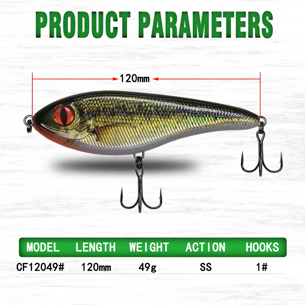 Cebo jerk de hundimiento lento, señuelo de pesca de alta calidad, señuelo CF, Muskie Pike, cebo duro, señuelo de pesca con anzuelos triples reforzados - imagen 2