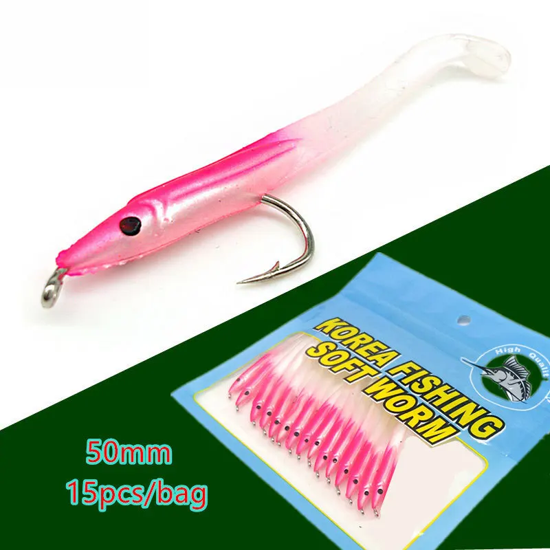Señuelo de Pesca con anzuelo, cebo Artificial de Anguila pequeña, color rosa y azul, 5cm, 0,6g, 15 unidades por lote, novedad - imagen 4