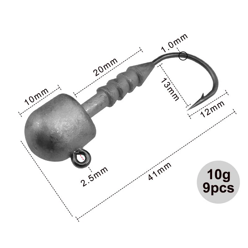 ESFISHING-anzuelo con cabeza plomada, 9 piezas, 5g, 7g, 10g, anzuelos de pesca con cabeza líder de alta calidad para señuelos blandos, aparejos de pesca - imagen 2