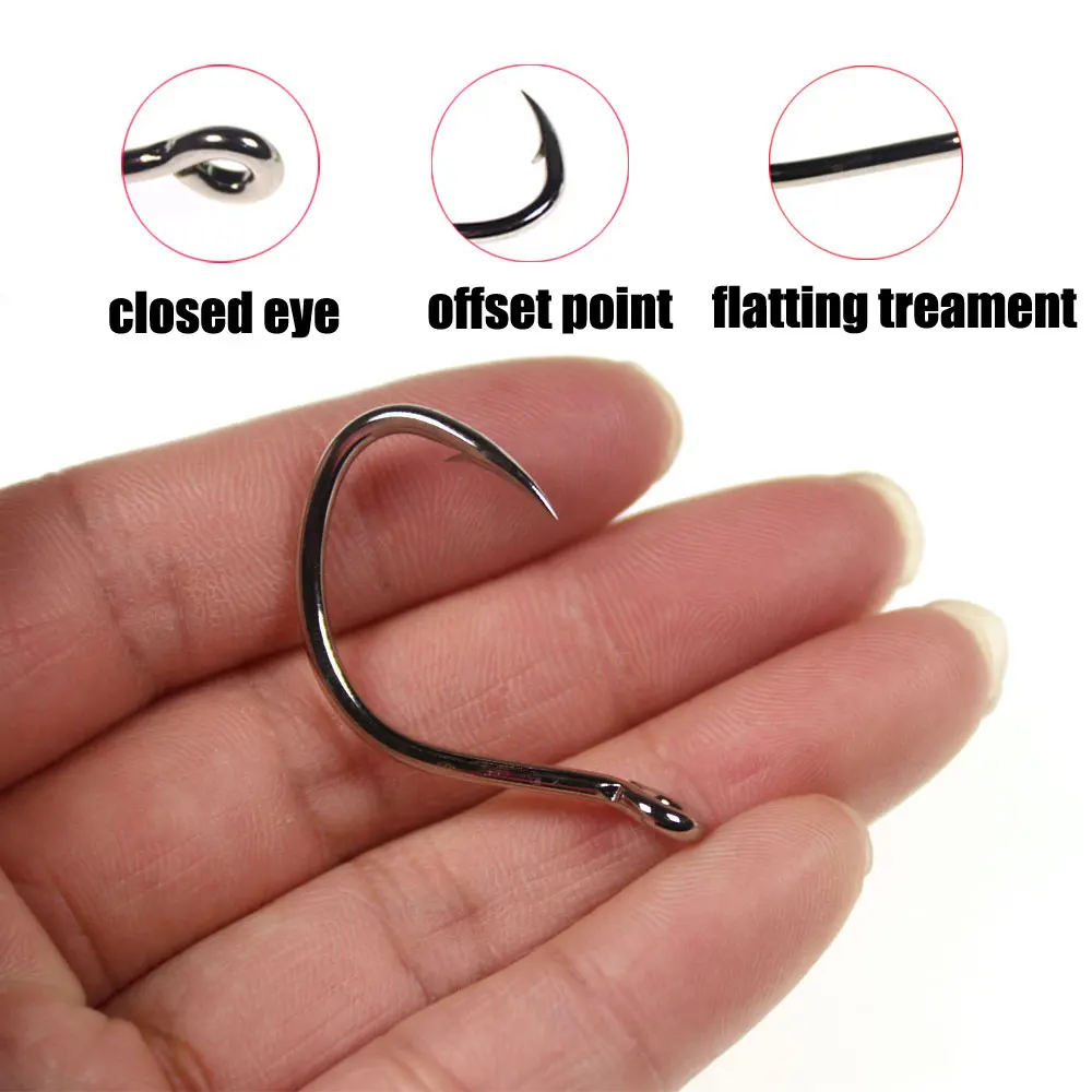 Anzuelos de agua salada antioxidantes chapados en estaño brillante, anzuelo compensado con púas de acero rico en carbono, anzuelo de señuelo de Jigging de gran asistencia, 10 Uds. - imagen 4