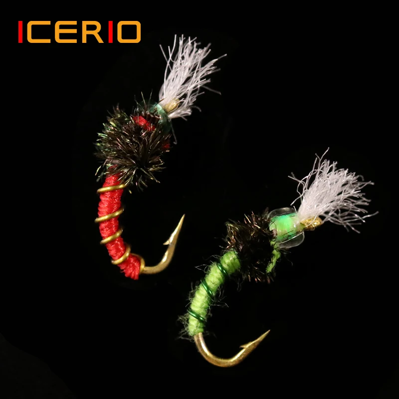 ICERIO 6PCS Bead Head Chironomid Ninfas Midge Moscas Pesca de trucha Señuelos con mosca # 14 - imagen 5