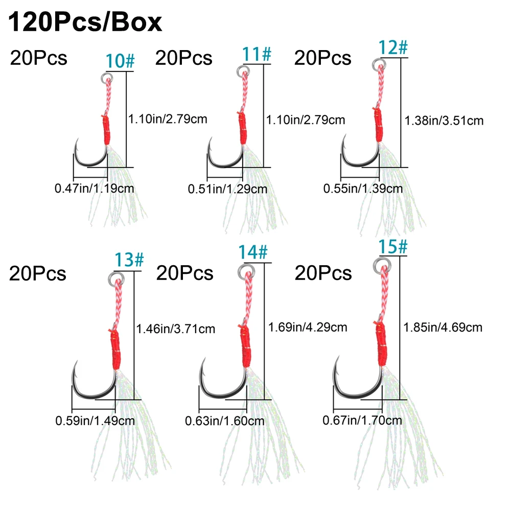 Anzuelo de acero de alto carbono con púas, señuelo de Jigging individual con pluma para lubina, 120/60 piezas - imagen 3