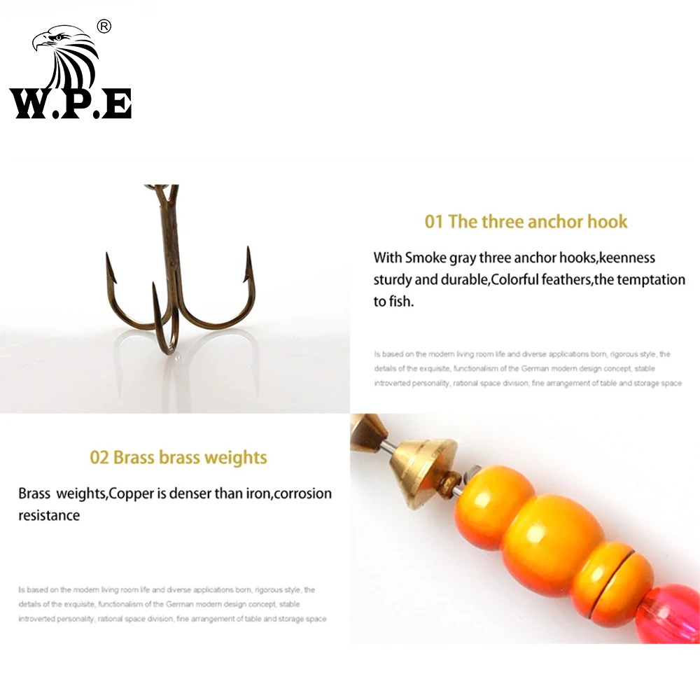 W.P.E Nuevo señuelo giratorio 1 pieza 3 # /4 # /5 # Señuelo de cuchara, aparejos de pesca, anzuelo triple, señuelo duro de Metal, cebo de pesca, señuelo de pesca de lubina - imagen 4