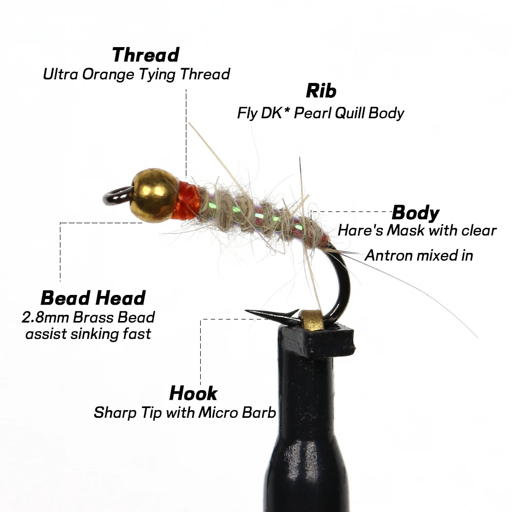 WIFREO-señuelo de pesca de trucha con mosca, cabeza de cuentas de latón, gusano de Walt, ninfa, larvas de liebre, Caddis, 8 piezas, #14 - imagen 3