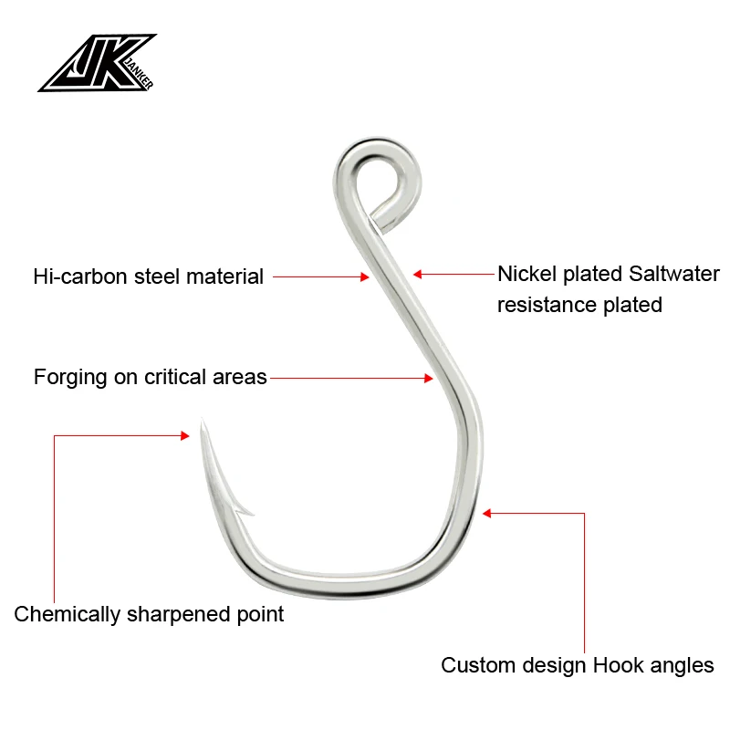 JK LHIS-anzuelo de pesca de acero con alto contenido de carbono, anzuelo para pesca marina, resistente a la corrosión, 1 #/ 2 #/ 4 #/ 6 # - imagen 3