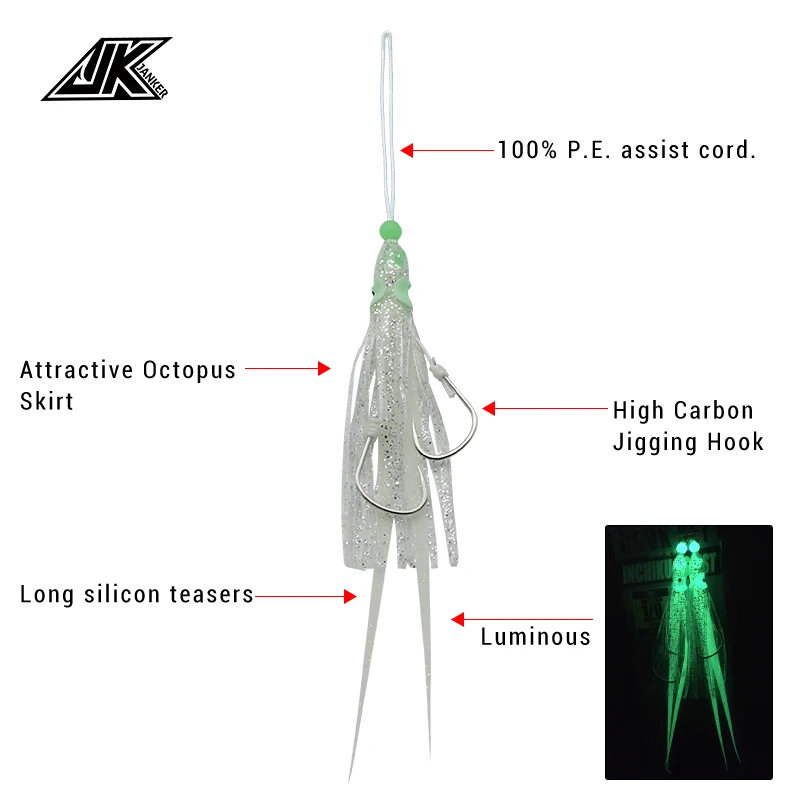 JK IHP-anzuelo luminoso Inchiku asistido, anzuelos de Lucio 1/0 2/0, señuelo de mar de 80-150g, Jigs, 3 colores disponibles, aparejos de anzuelo - imagen 4