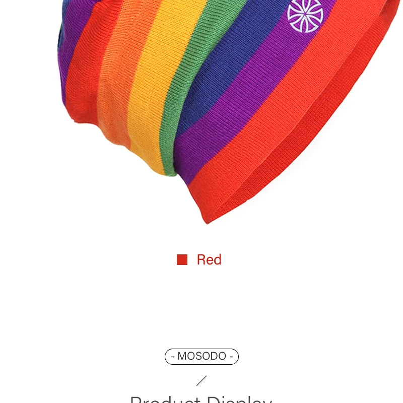 Un gorro vibrante de color arco iris con un diseño único