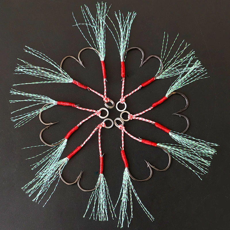 Señuelo de Pesca de Jigging lento, anzuelo de asistencia, púas de dos anzuelos de plantilla, pluma de acero de alto carbono, 20 unids/lote - imagen 3