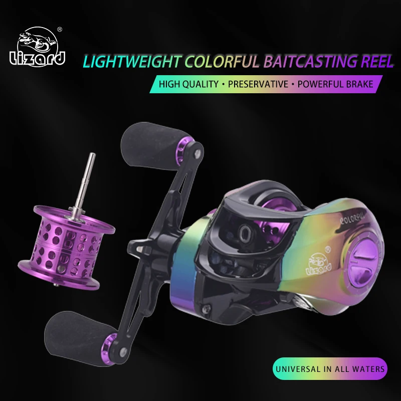 Lagarto-Carrete de pesca colorido en forma de V, carrete de baitcasting, carrete de línea profunda, ligero, rodamiento 18 + 1, 7,2: 1, relación de alta velocidad