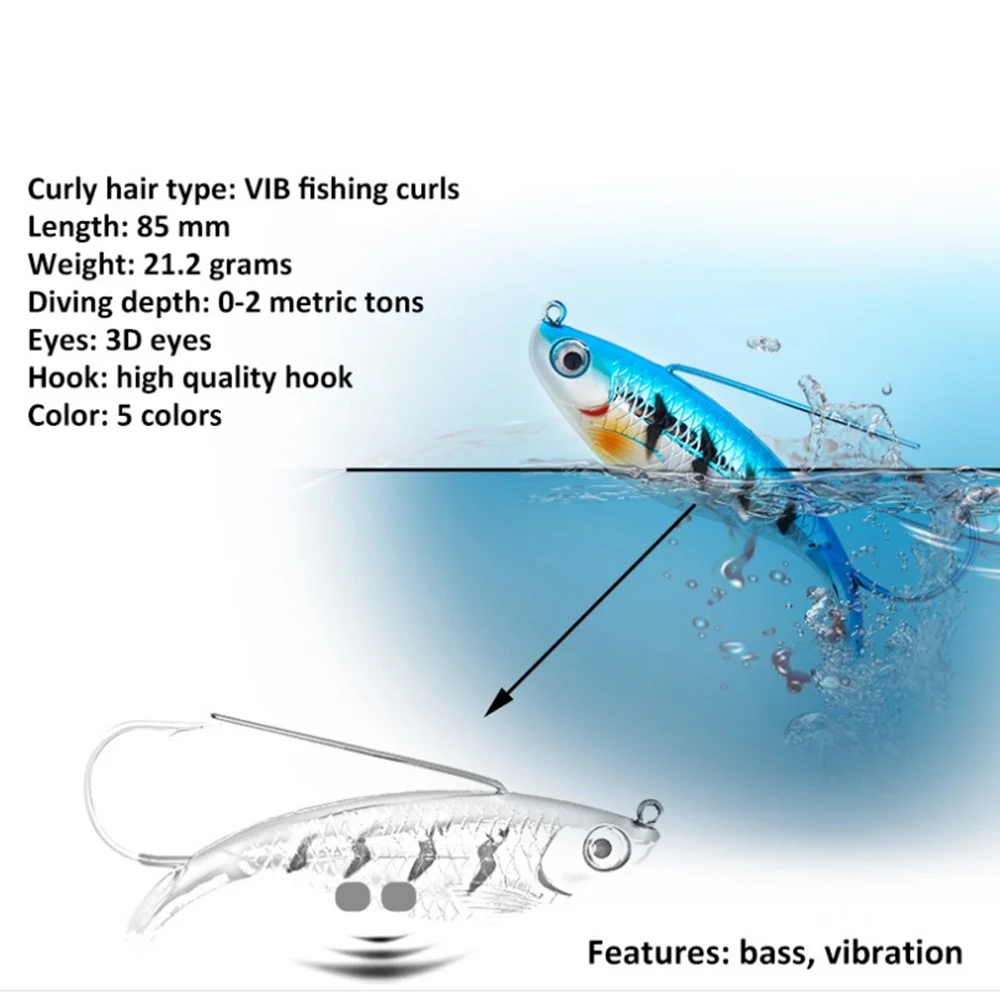 Señuelo de pesca de invierno VIB, cebo duro Artificial, Wobbler, cuerpo láser, aparejos Isca realistas, 8,5 cm, 21,2g, 1 unidad