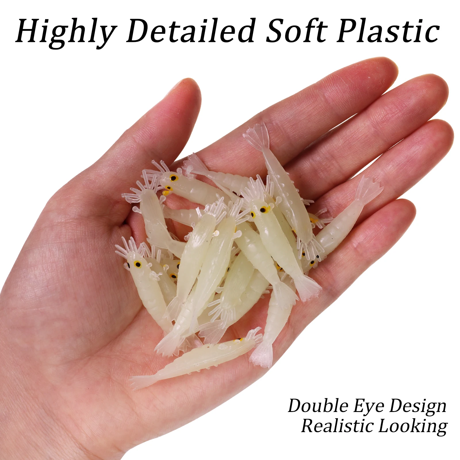 27 Uds. Señuelo suave de camarones brillantes, gusanos luminosos de silicona de 40mm, iluminación que brilla en la oscuridad, cebo Artificial para pesca de carpa y lubina - imagen 5