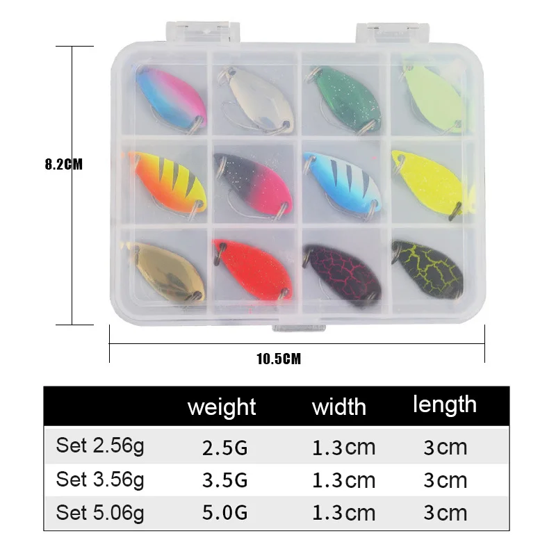Mosodo-Juego de Señuelos de Pesca de 12 piezas, cebo duro con ganchos de fundición, cuchara de Metal, Spinner, accesorios de pesca, 2,5/3,5/5g - imagen 2