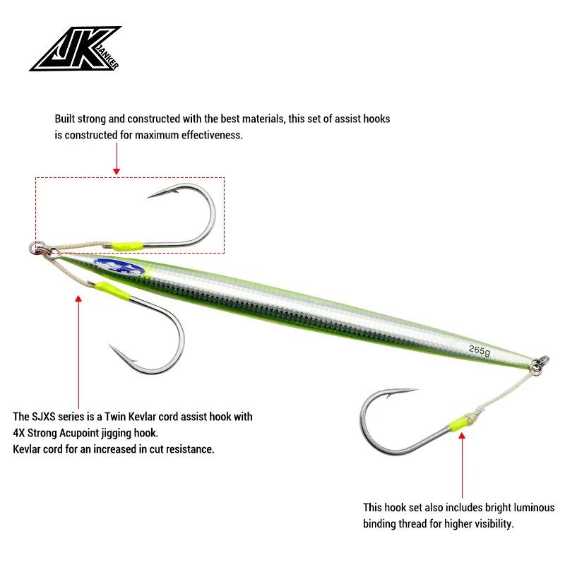 Juego de anzuelos de ayuda doble JK Kevlar Heavy 4X Strong 4/0 5/0 7/0 9/0 11/0, anzuelos de pesca de Jigging lento - imagen 5