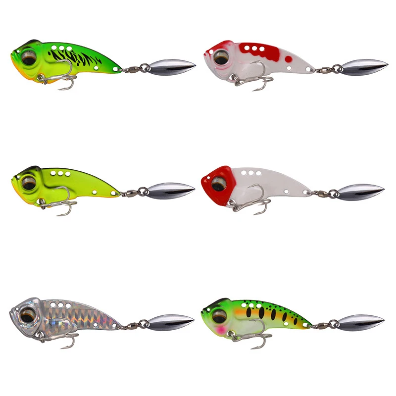 Cebo de Pesca giratorio de piezas, señuelo de hundimiento de Metal con gancho de ranura en sangre, señuelos duros, 1 cuchara giratoria, lentejuelas VIB, vibración - imagen 2